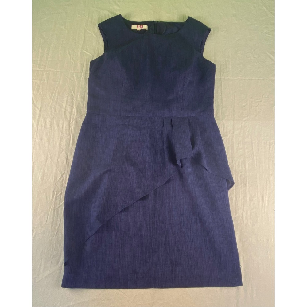 9 & Co Navy Blue Sleeveless Asymmetrical Draped Sheath Dress Size16 Professional